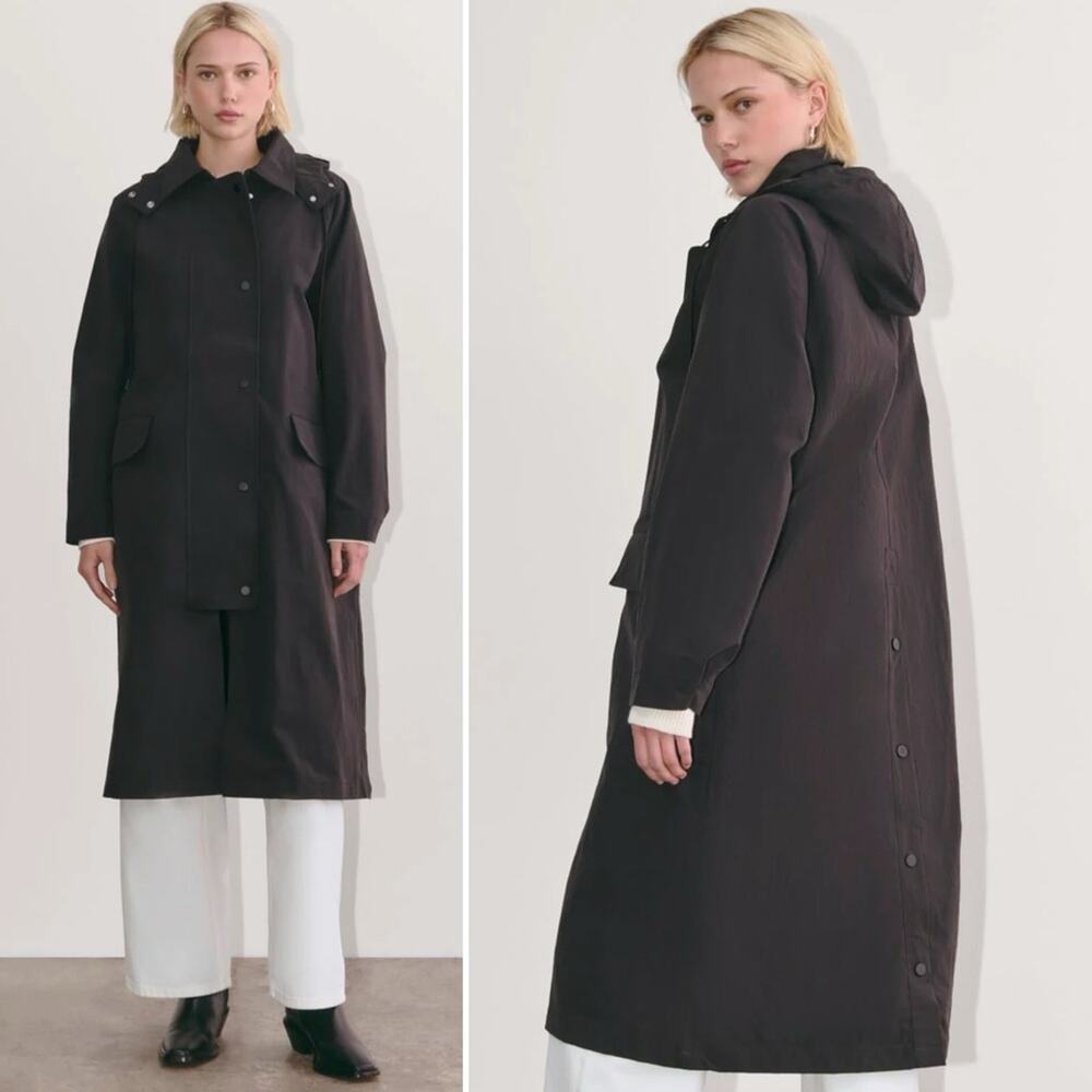 Everlane Oversized Anorak Jacket Black Hooded Recycled Nylon Long Small NEW